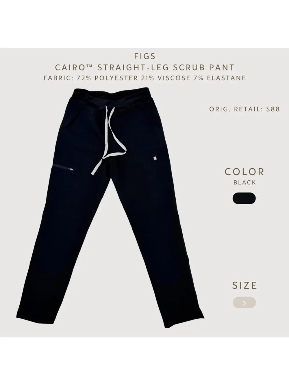 FIGS Cairo Straight Leg Scrub Pant Black Small